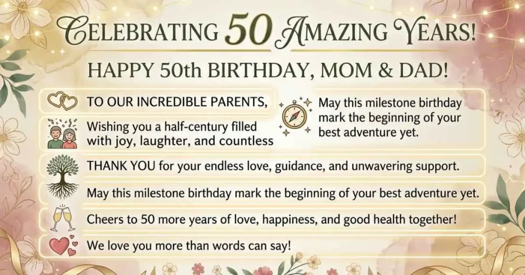 50th Birthday Wishes for Mom and Dad