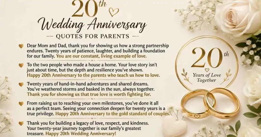 20th Wedding Anniversary Quotes for Parents