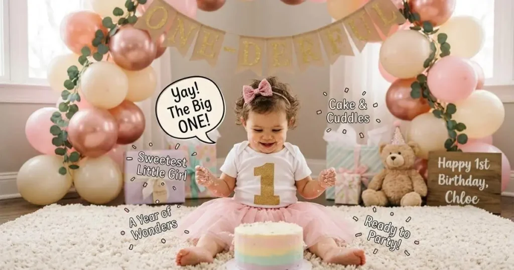 Cute & Playful First Birthday Wishes for Baby Girl