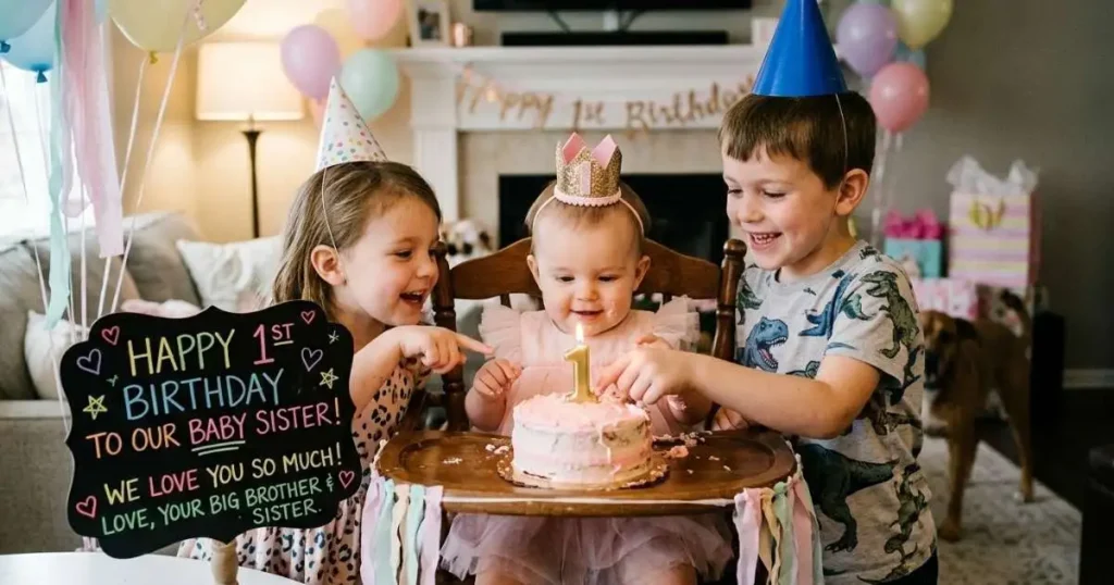 First Birthday Wishes for Baby Girl from Older Siblings