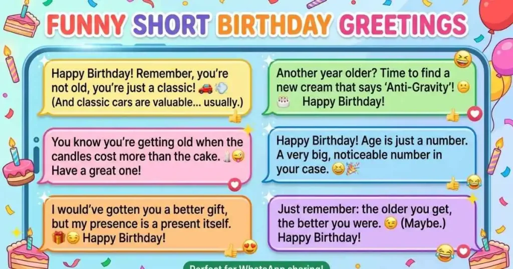 Funny Short Birthday Greetings for WhatsApp