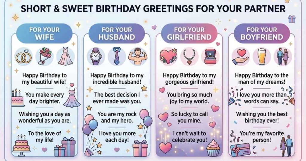 Short Birthday Greetings for Partners (Wife, Husband, Girlfriend, Boyfriend)